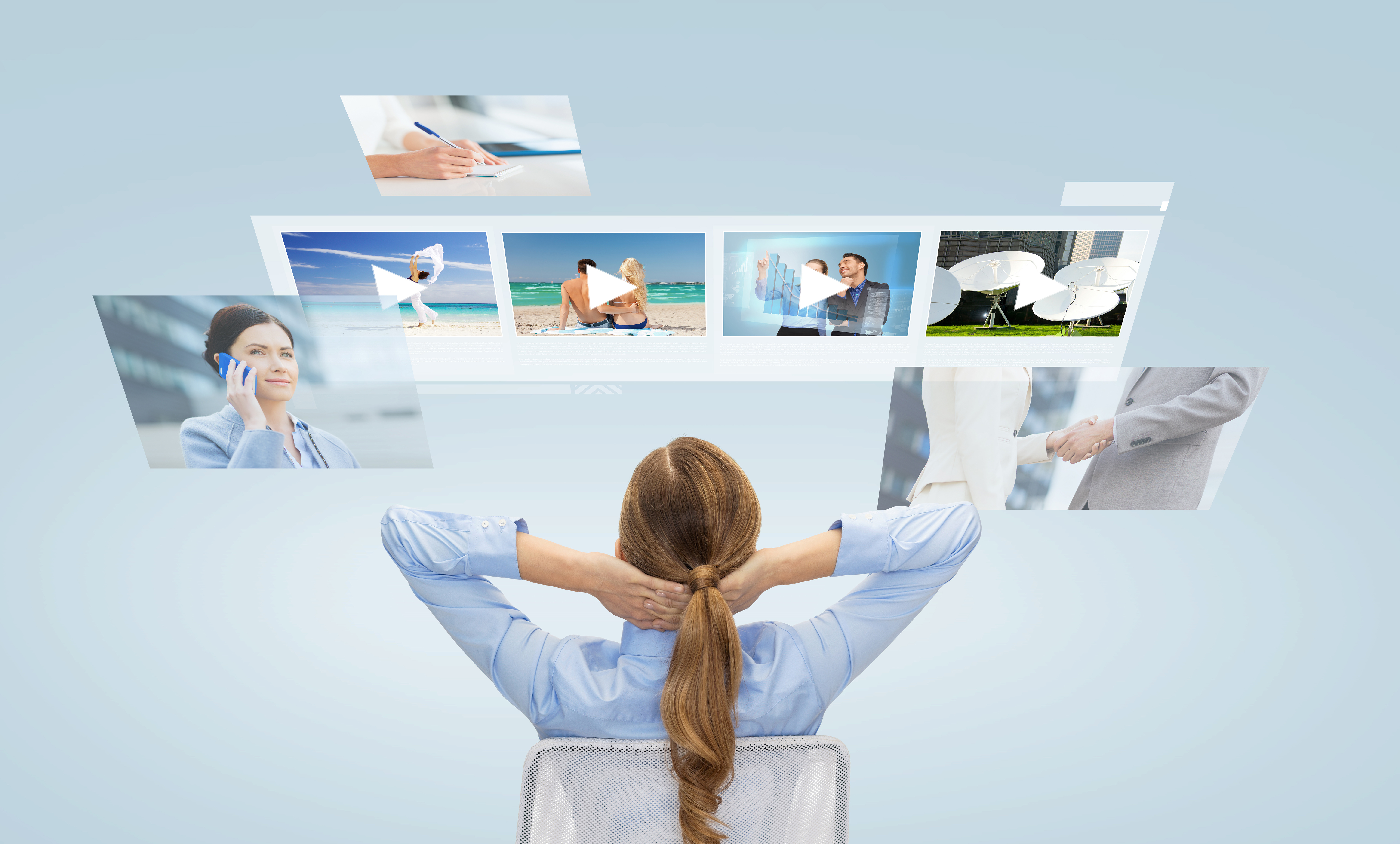 businesswoman watching video media files